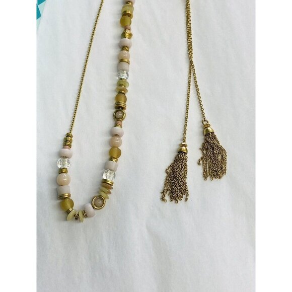 Stella & Dot Necklace Lariat Beaded Gold Tone Tasseled No Box Boho Retro Western - Picture 2 of 2